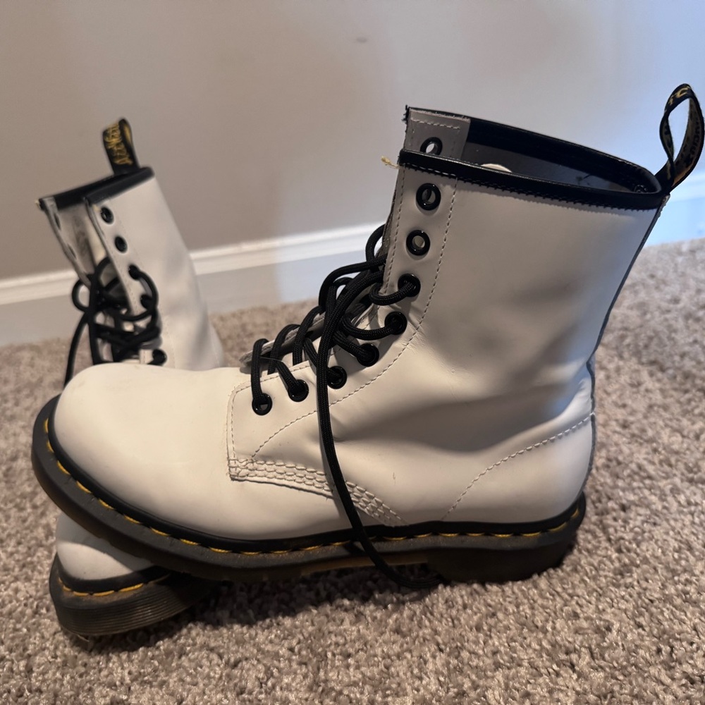 Dr. Martens White and Black Lace-Up Boots